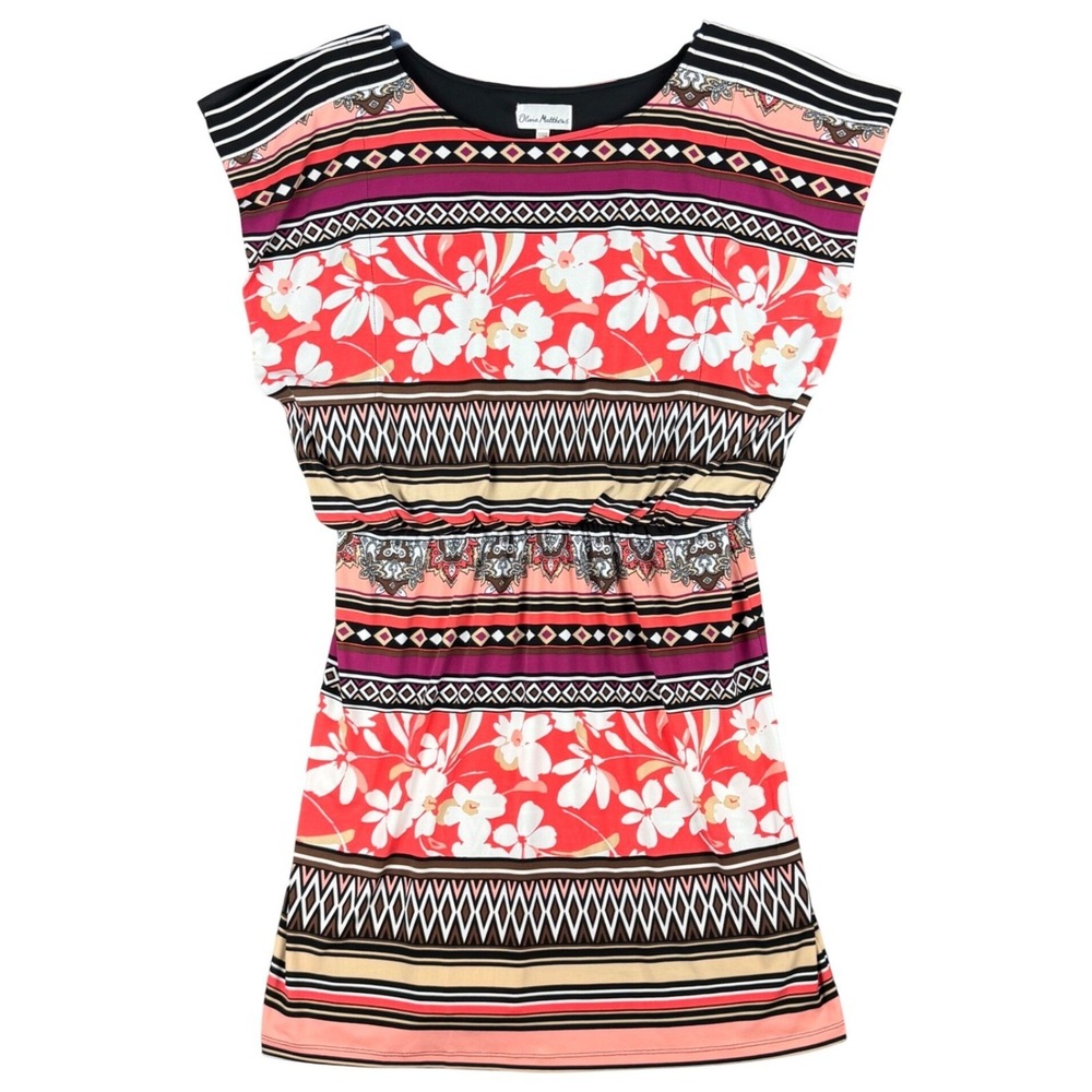 Olivia Matthews Women's Size 18W Pink Floral Boho Dress Short Sleeve Knee Length